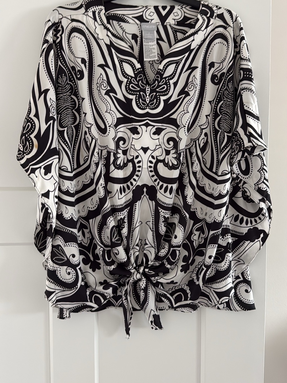 Chico's Black & White Paisley Tie-Front Blouse